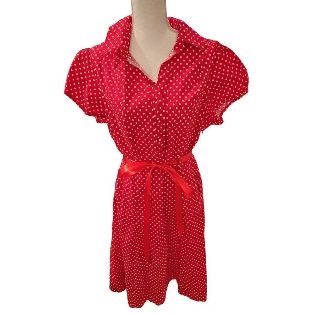 Tropical Wear Red Polka Dot Casual Short Sleeve Dress 3XL Retro Pinup